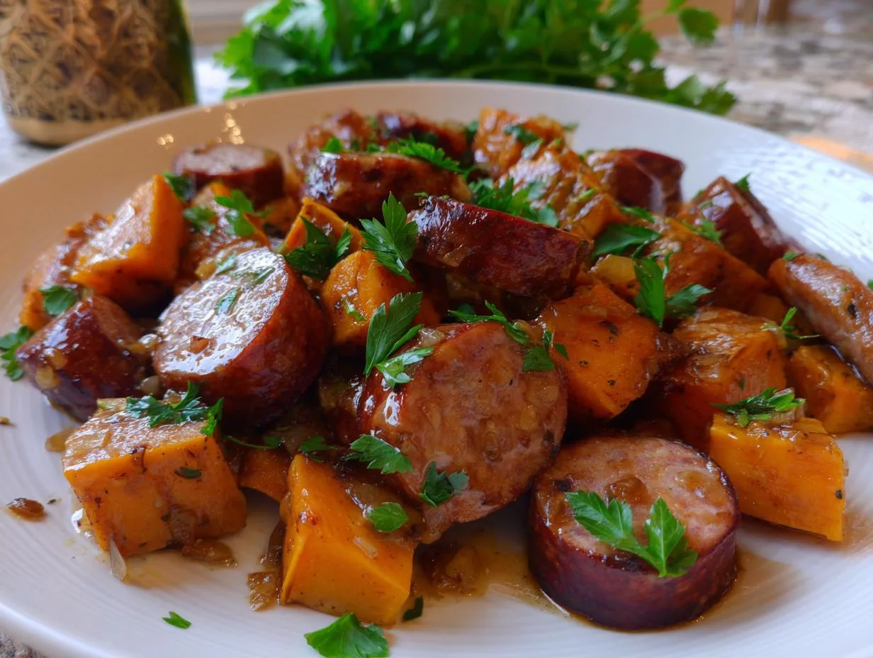 30-Minute Irresistible Honey Garlic Sausage Sweet Potatoes