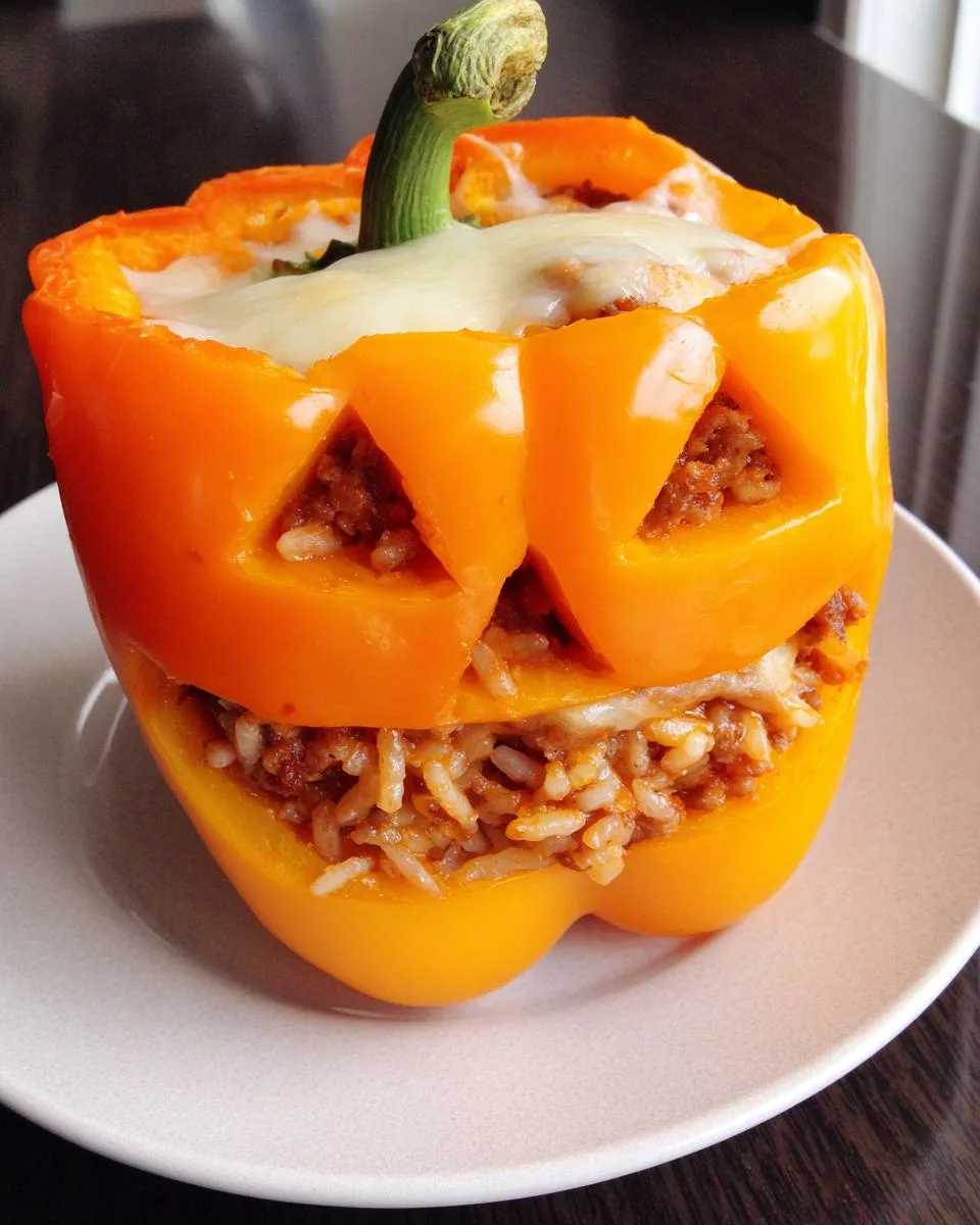 Jack-O-Lantern Stuffed Bell Peppers - detail 1