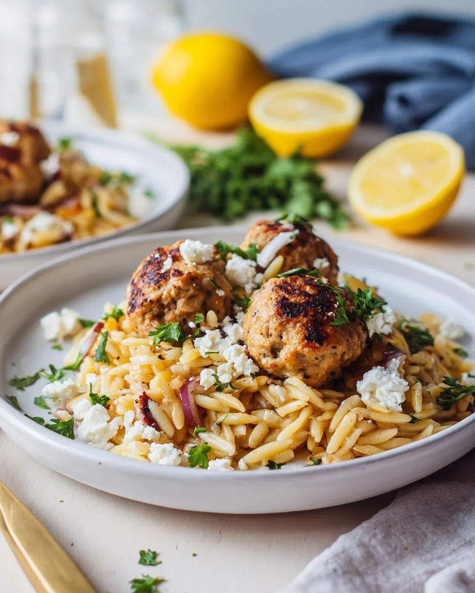 Greek Chicken Meatballs with Lemon Orzo - detail 2