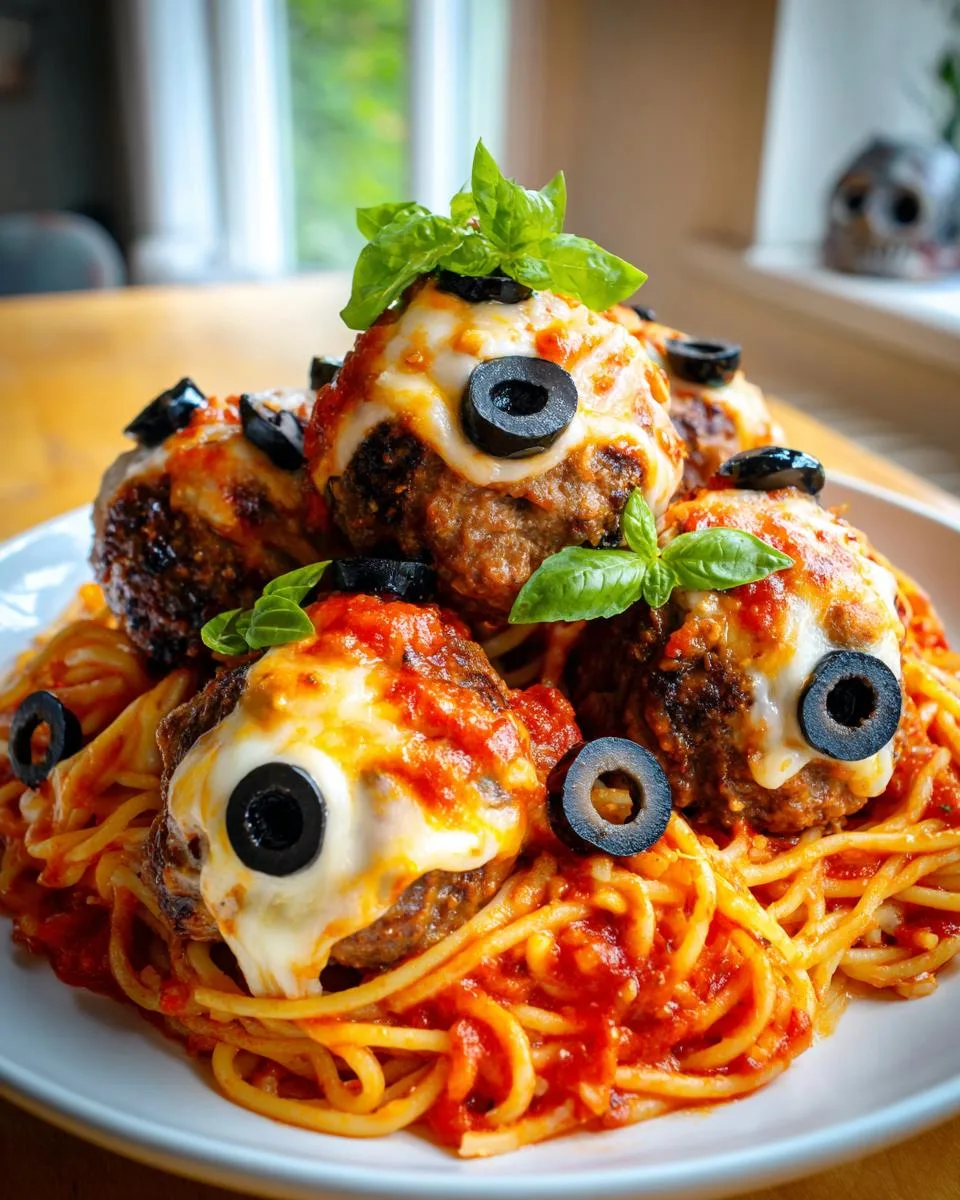Spooky Spaghetti and Cheese Stuffed Meatballs - detail 4