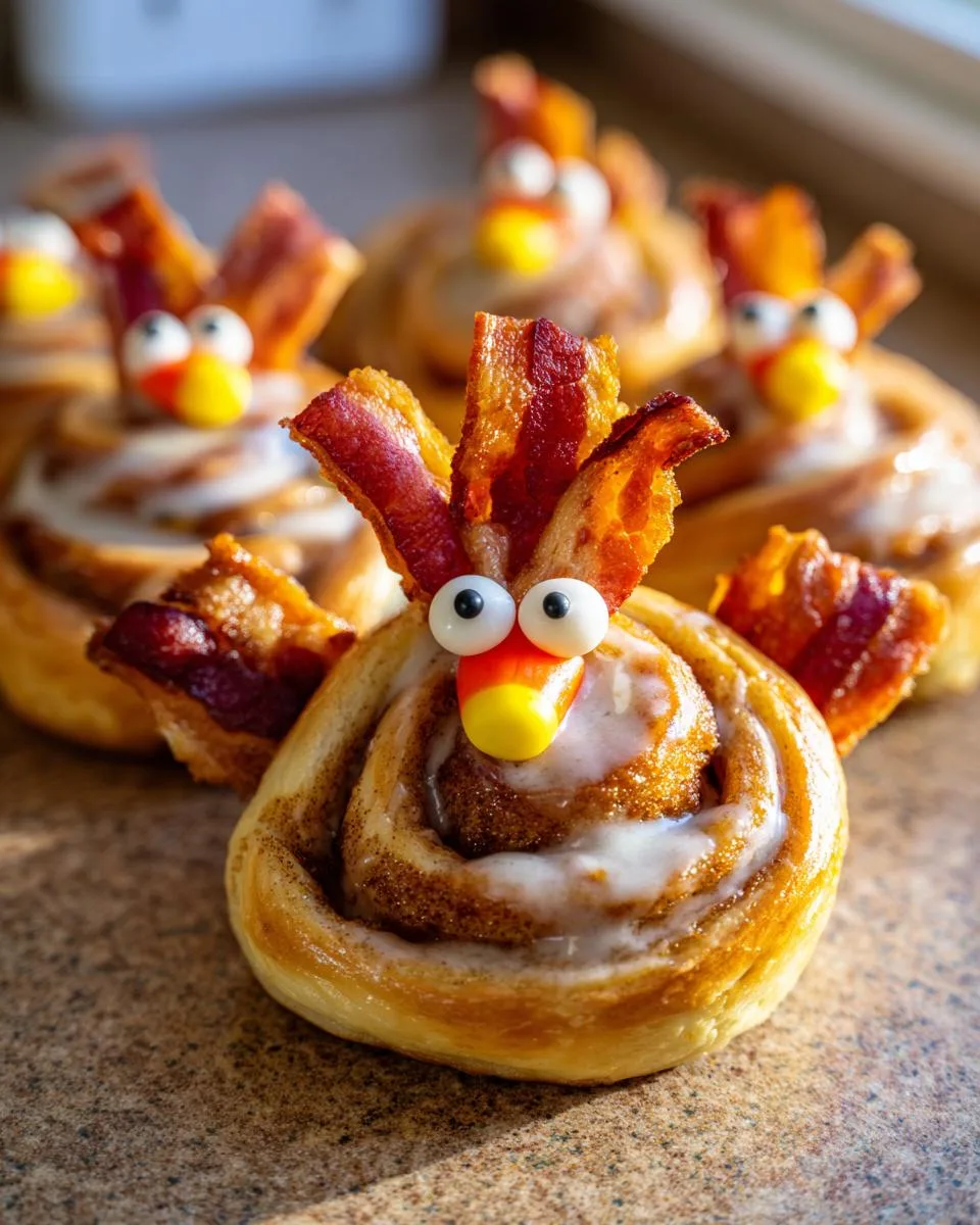 turkey cinnamon rolls with bacon - detail 3