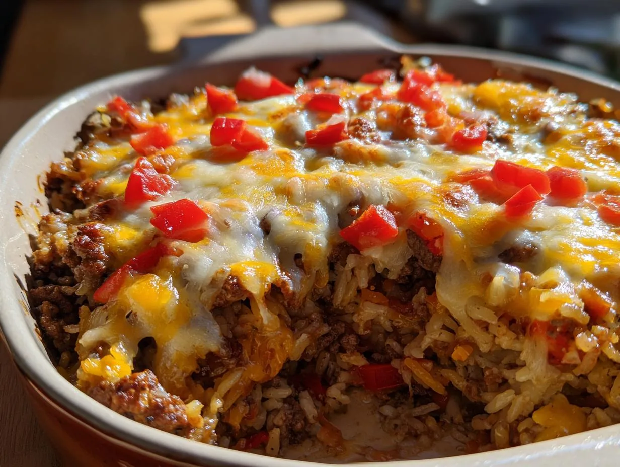 Irresistible Cheesy Hamburger Rice Casserole in 30 Minutes