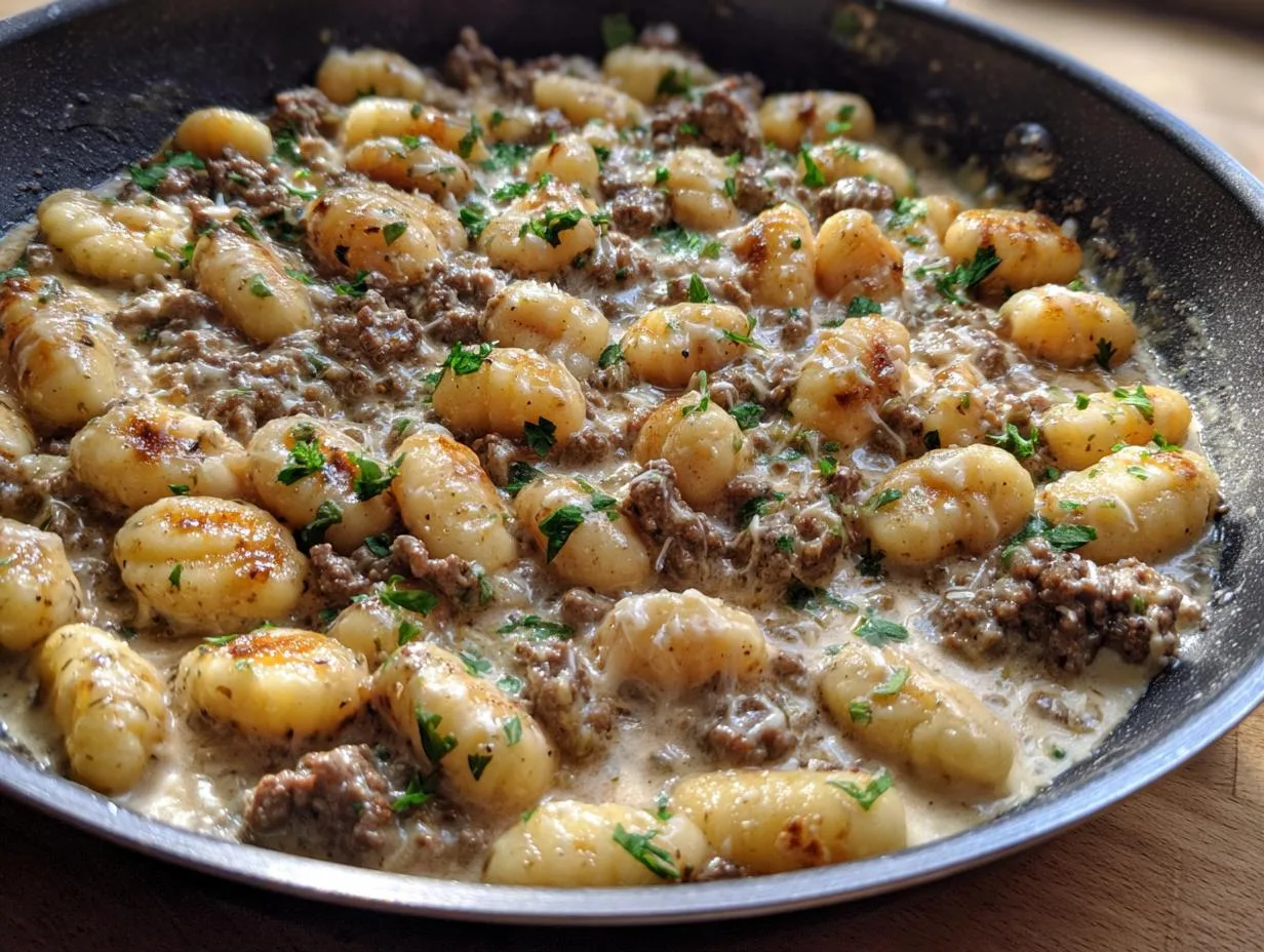 30-Minute One-Pan Creamy Ground Beef and Gnocchi Bliss