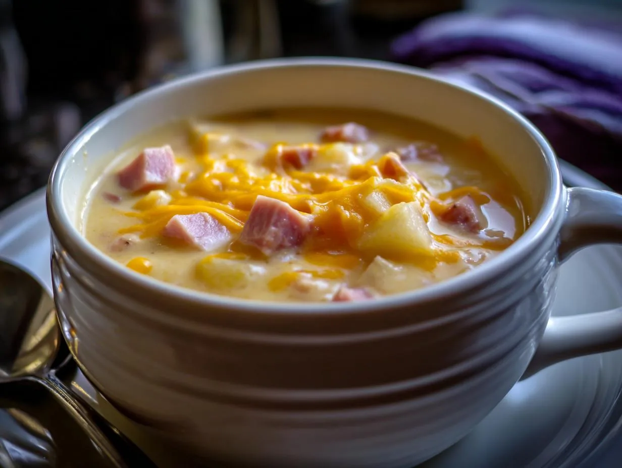 Creamy Slow Cooker Ham Cheese Soup in Just 4 Simple Steps