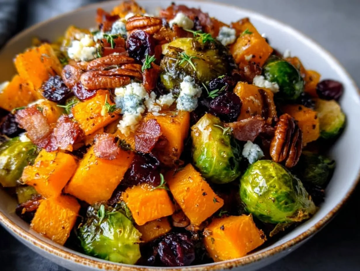 Spicy Maple Butternut Squash With Brussels: Fall Side Dish
