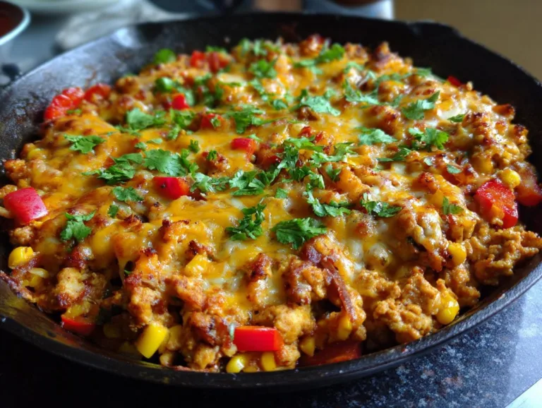 Cheesy Ground Chicken Skillet