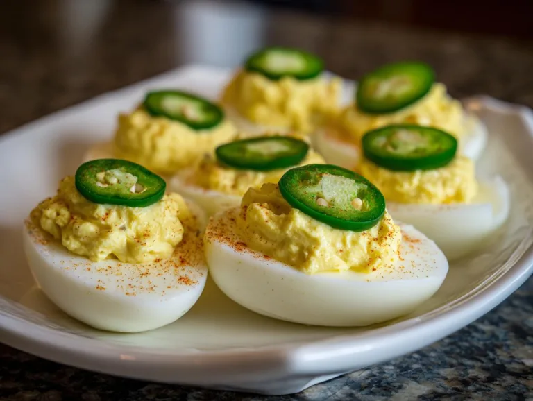 Deviled Eggs With Jalapeno Slices