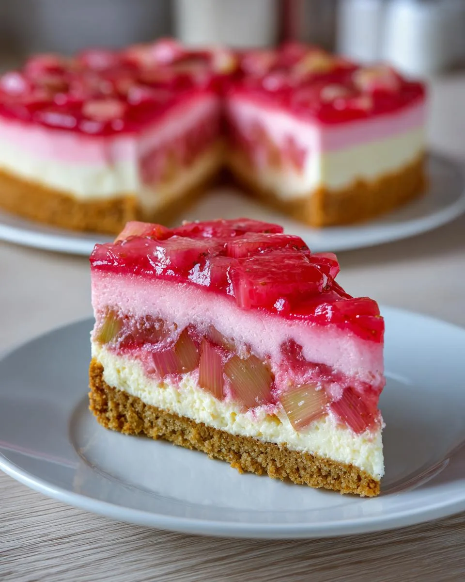 Creamy Rhubarb Cheesecake Dessert - detail 3