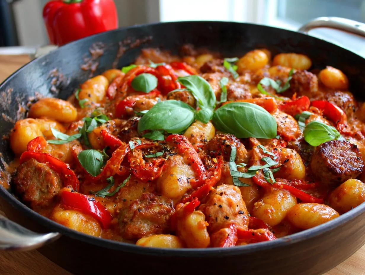 25-Minute One-Pan Sausage, Peppers, and Gnocchi Skillet