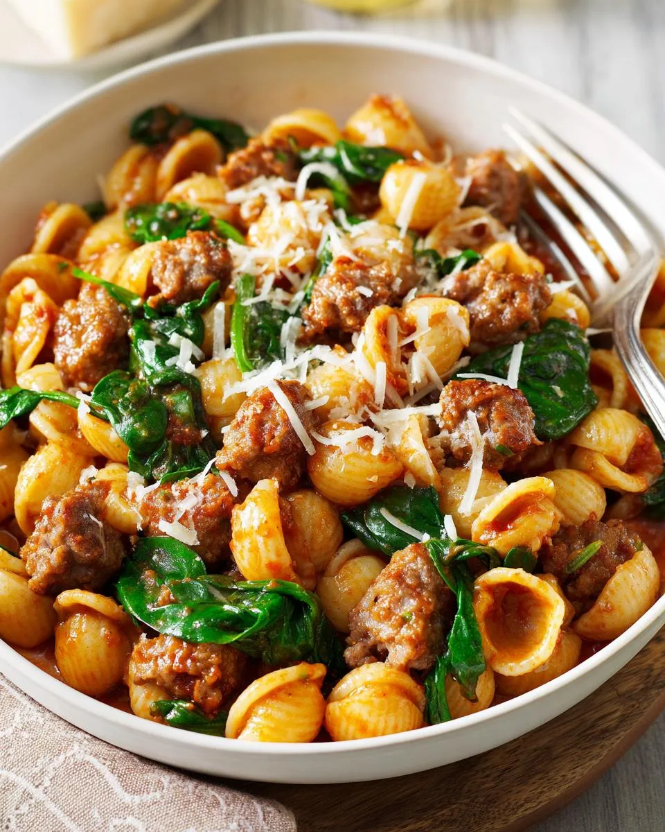 One-Pot Sausage and Shells with Spinach - detail 1