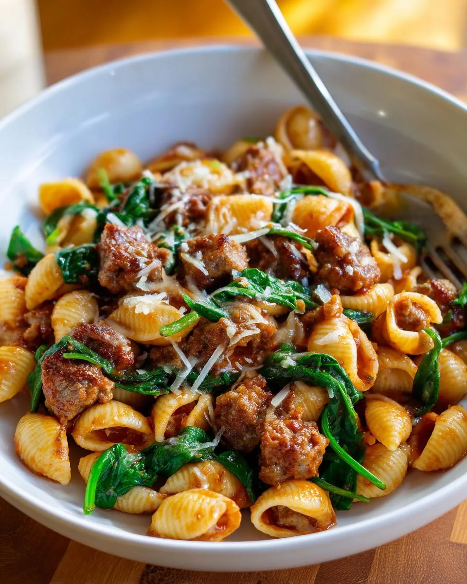 One-Pot Sausage and Shells with Spinach - detail 2