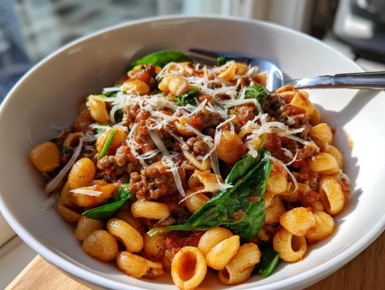 One-Pot Sausage and Shells with Spinach