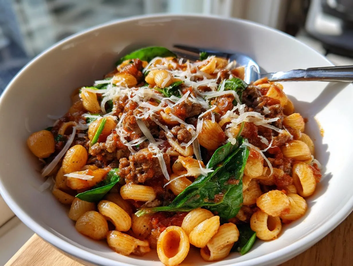 Irresistible One-Pot Sausage and Shells with Spinach