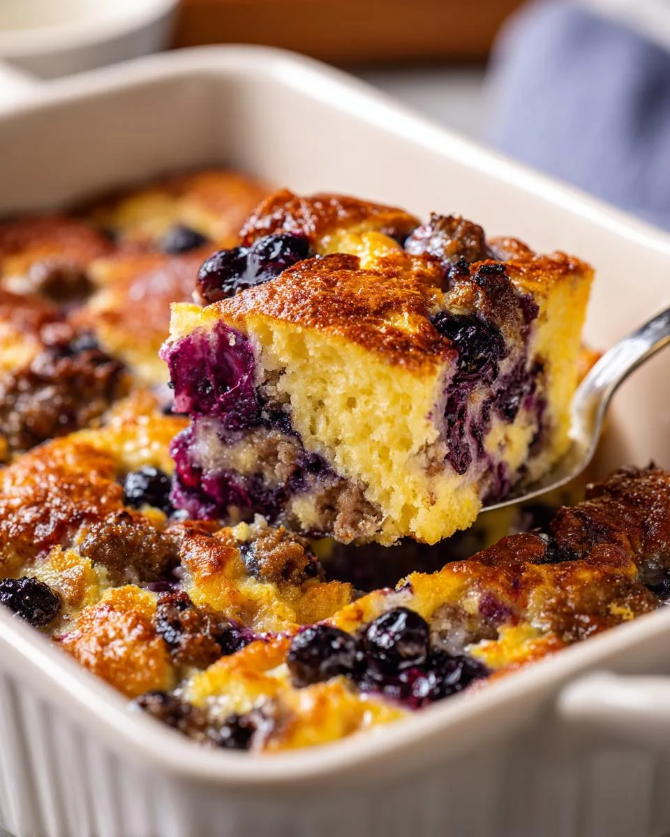 sausage blueberry pancake breakfast casserole - detail 3