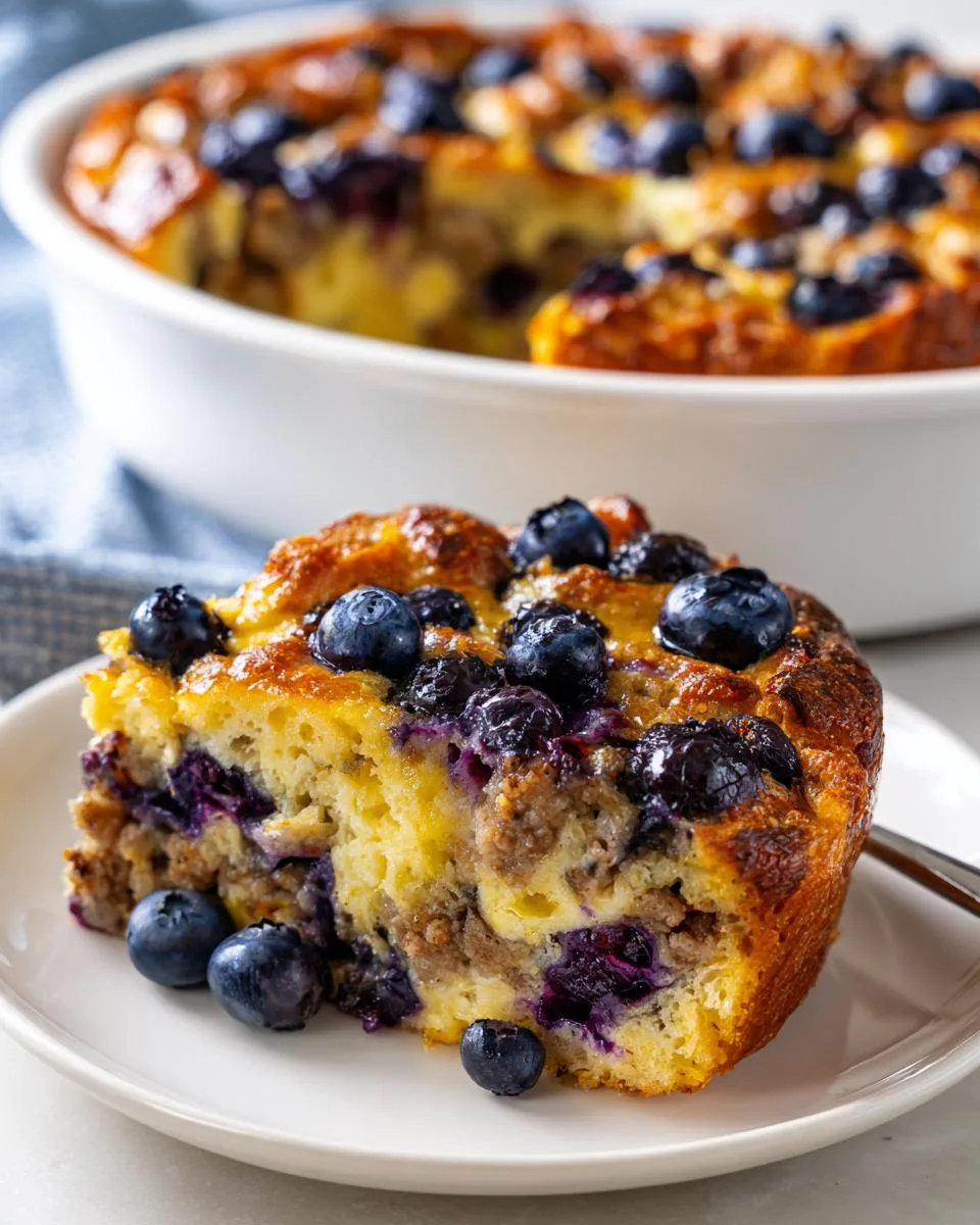 sausage blueberry pancake breakfast casserole - detail 4
