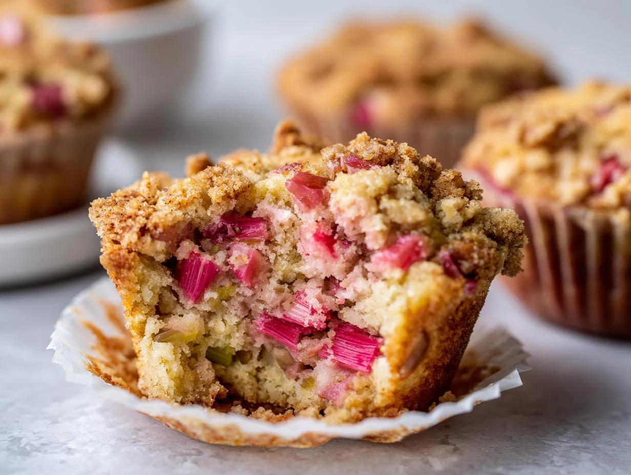 Irresistible Bakery Style Rhubarb Muffins in 25 Minutes
