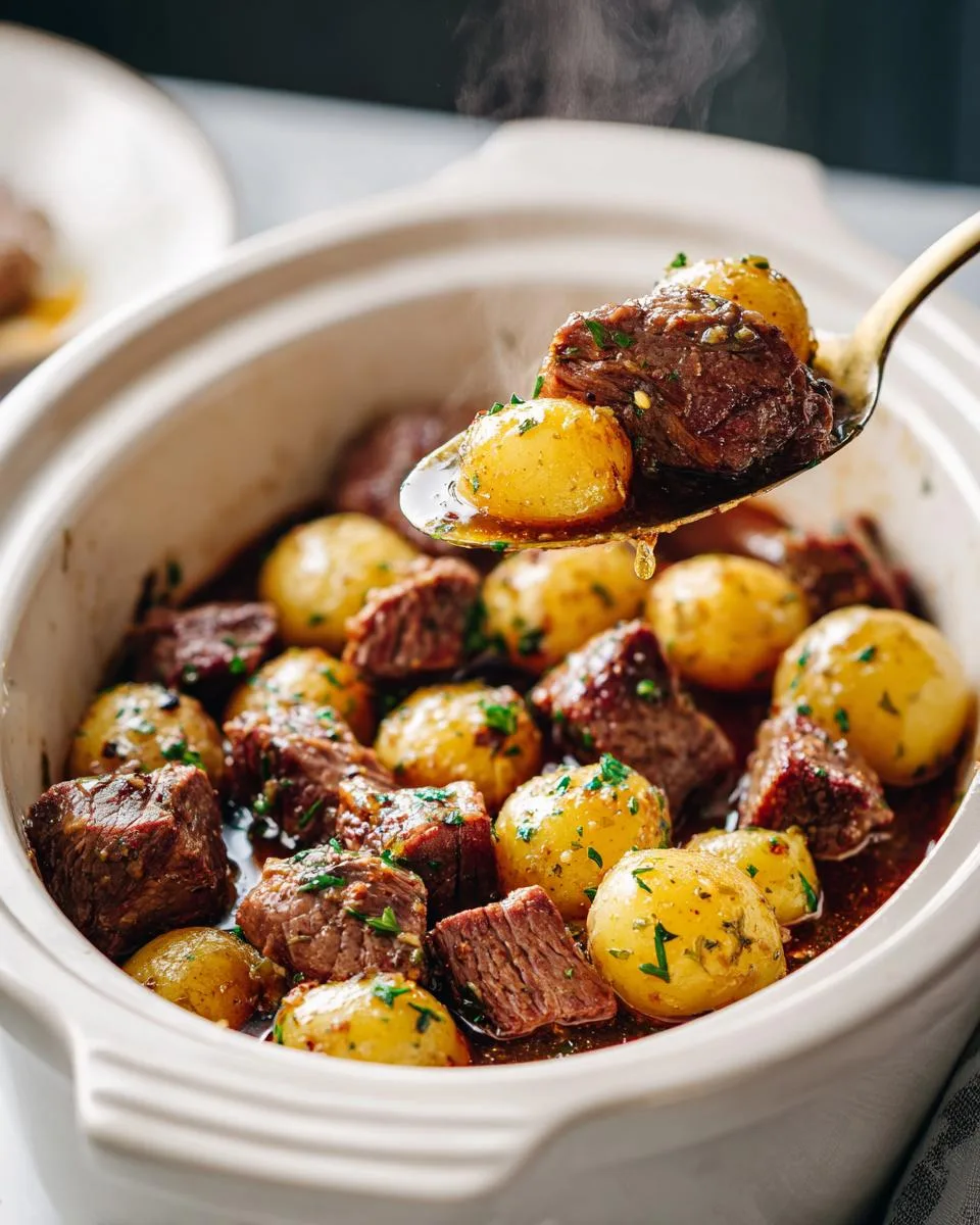 Slow Cooker Garlic Butter Beef Bites with Potatoes - detail 1