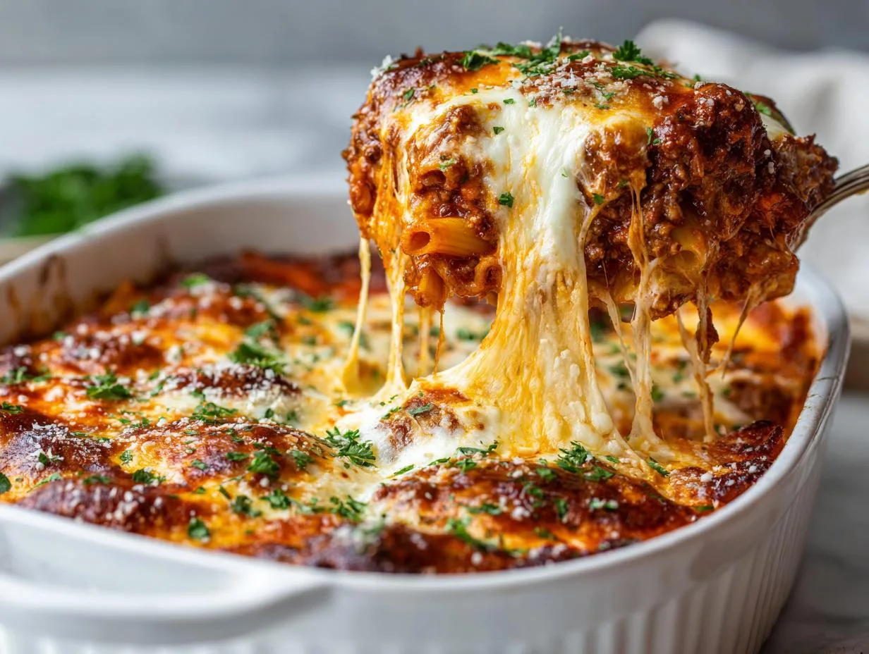 Irresistible Beef Penne Pasta Bake with 3 Melty Cheeses