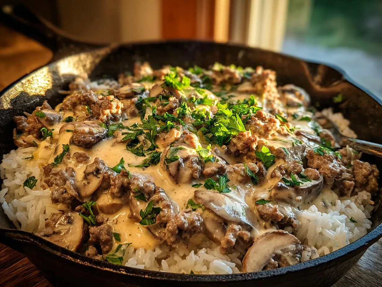 Irresistible Beef Stroganoff Rice Skillet in 30 Minutes!