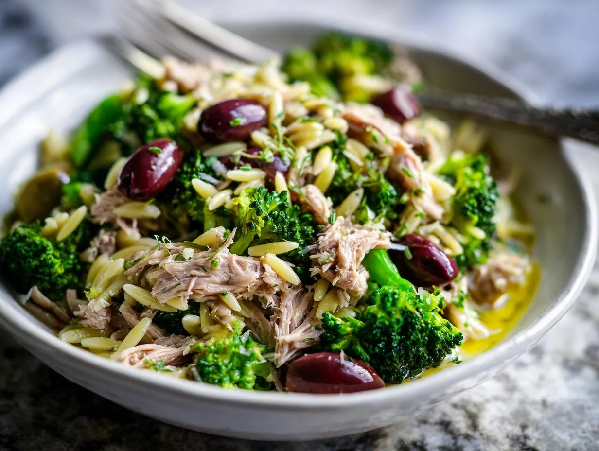 Delicious Tuna Broccoli Orzo Salad Bowl Ready in 20 Minutes